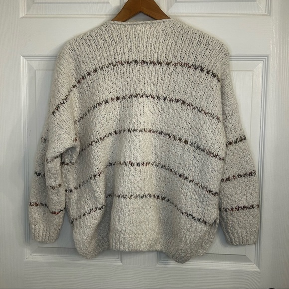 Altar'd State Textured Cream and Brown V-Neck Sweater - Picture 4 of 4